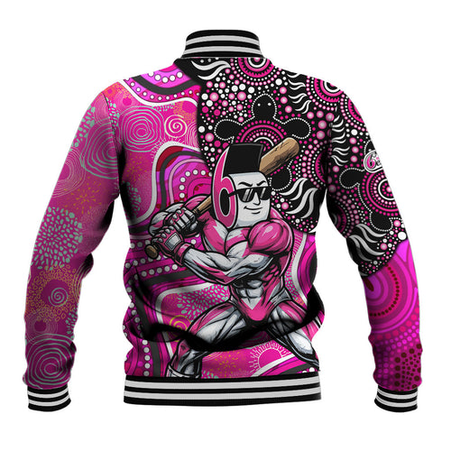 Sydney Sixers Baseball Jacket Indigenous Dot Art Superhero Batter Tribal Pattern