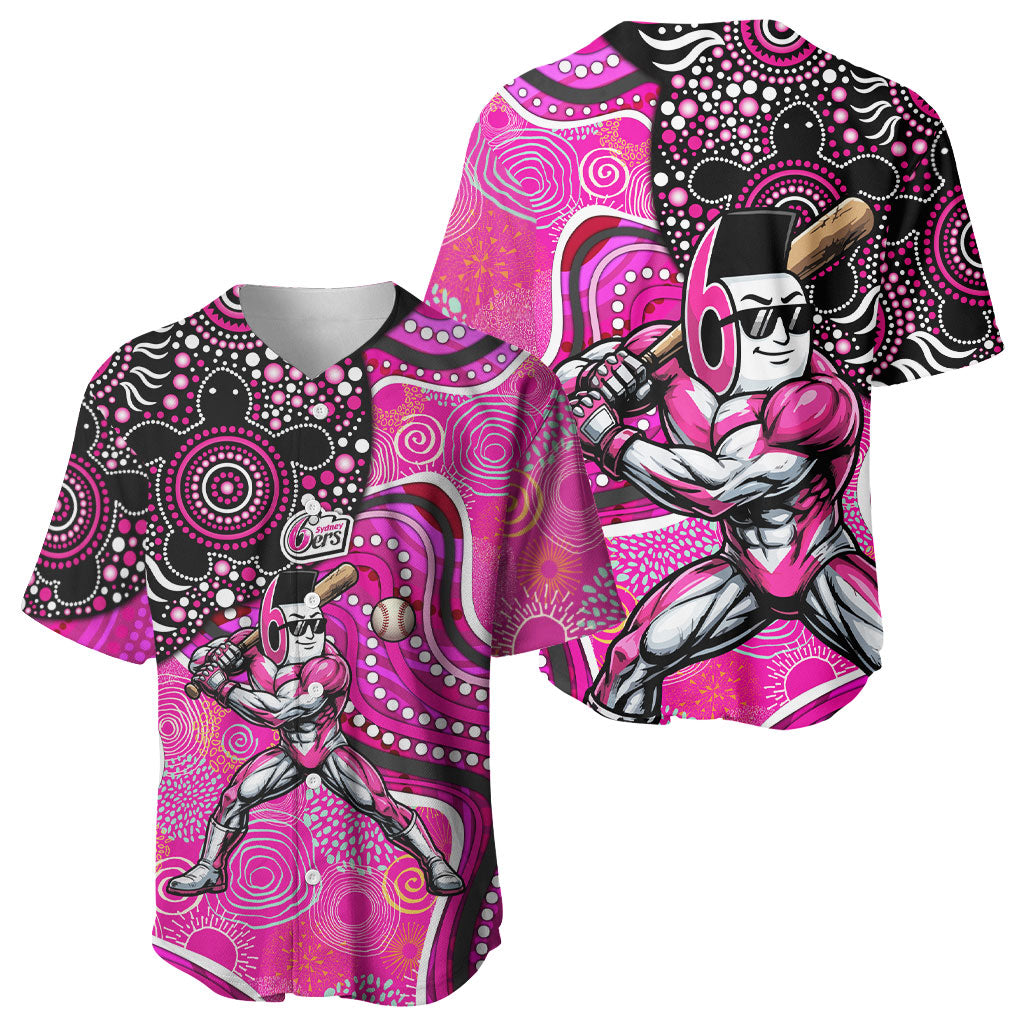 Sydney Sixers Baseball Jersey Indigenous Dot Art Superhero Batter Tribal Pattern