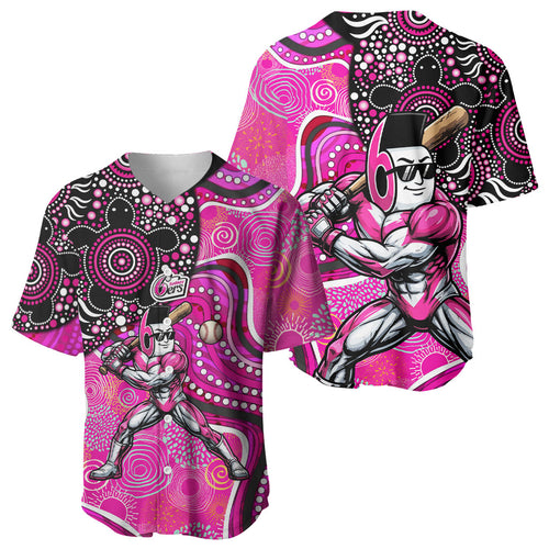 Sydney Sixers Baseball Jersey Indigenous Dot Art Superhero Batter Tribal Pattern