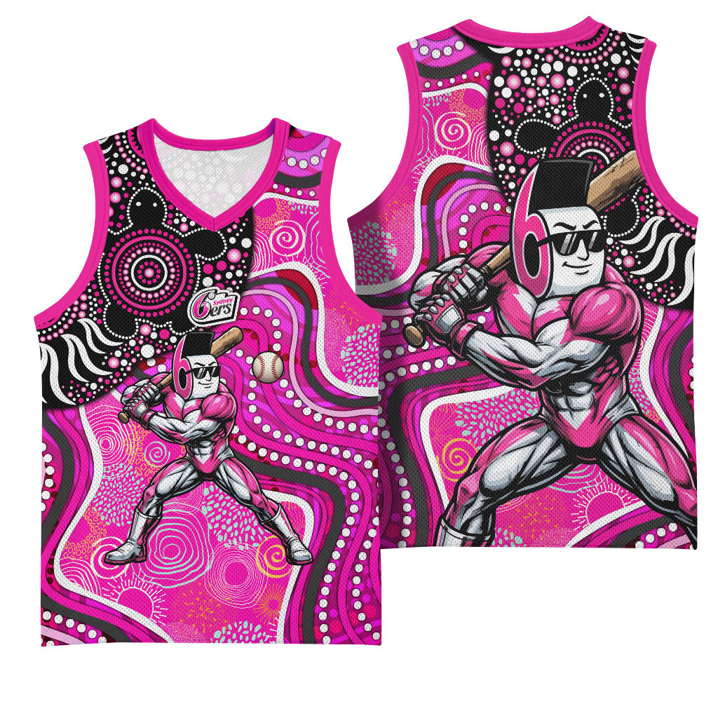 Sydney Sixers Basketball Jersey Indigenous Dot Art Superhero Batter Tribal Pattern
