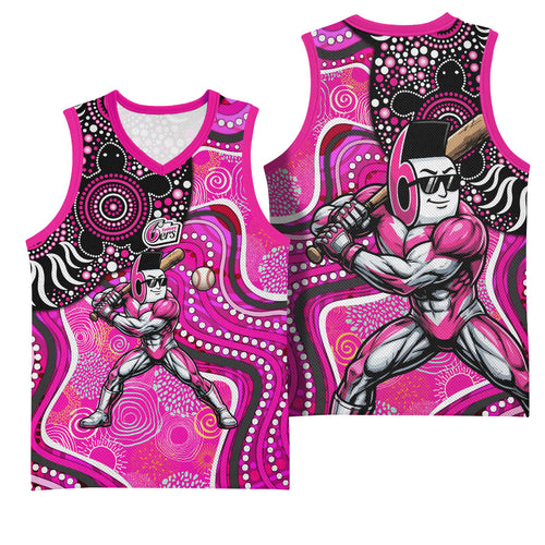 Sydney Sixers Basketball Jersey Indigenous Dot Art Superhero Batter Tribal Pattern