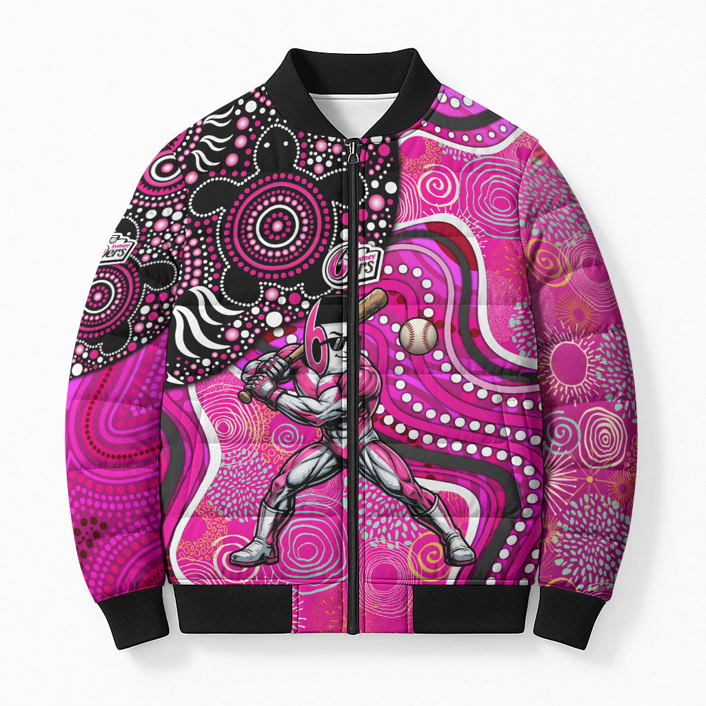 Sydney Sixers Bomber Puffer Jacket Indigenous Dot Art Superhero Batter Tribal Pattern