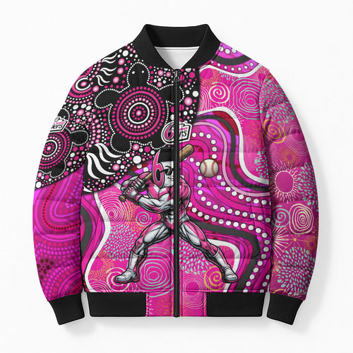 Sydney Sixers Bomber Puffer Jacket Indigenous Dot Art Superhero Batter Tribal Pattern