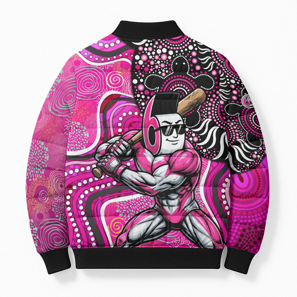 Sydney Sixers Bomber Puffer Jacket Indigenous Dot Art Superhero Batter Tribal Pattern