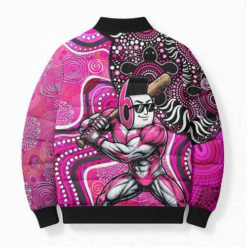 Sydney Sixers Bomber Puffer Jacket Indigenous Dot Art Superhero Batter Tribal Pattern
