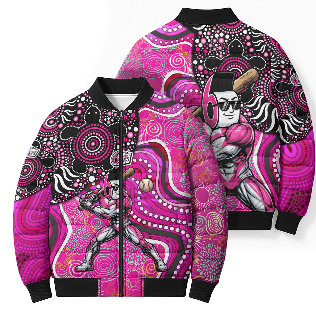 Sydney Sixers Bomber Puffer Jacket Indigenous Dot Art Superhero Batter Tribal Pattern