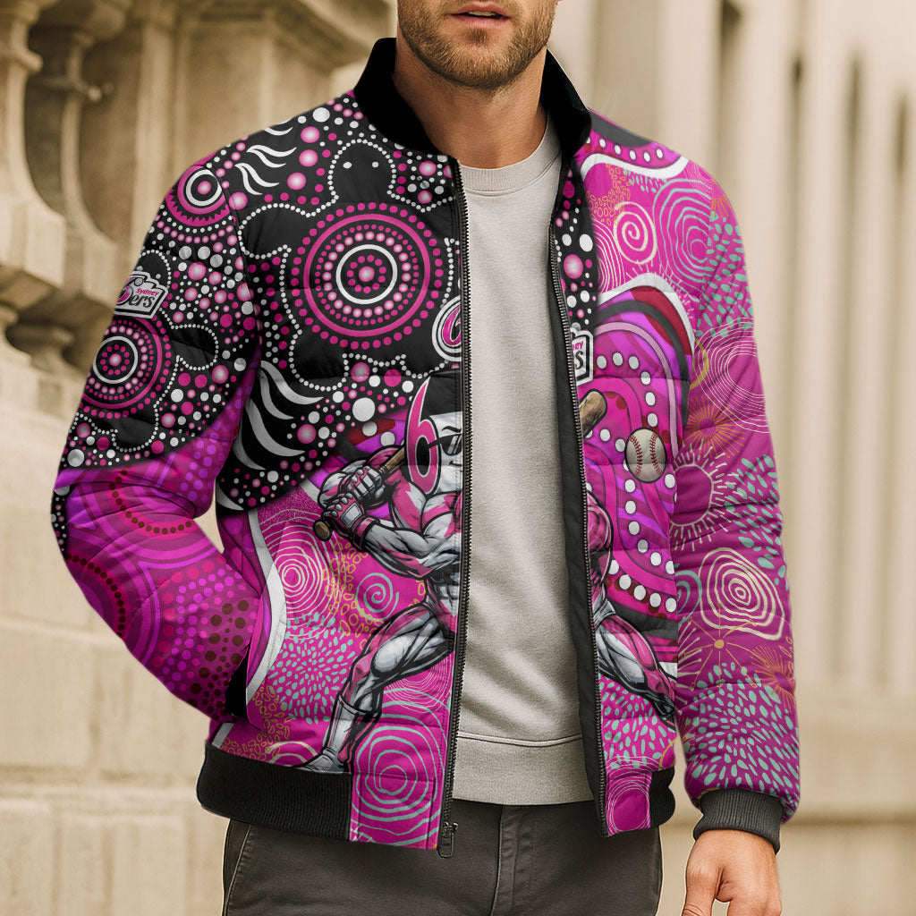 Sydney Sixers Bomber Puffer Jacket Indigenous Dot Art Superhero Batter Tribal Pattern