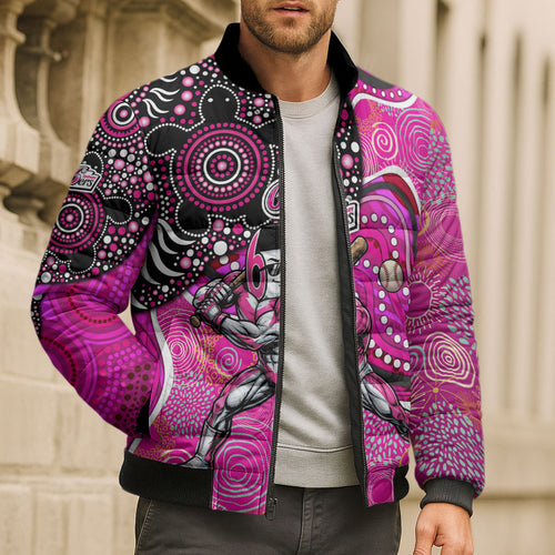 Sydney Sixers Bomber Puffer Jacket Indigenous Dot Art Superhero Batter Tribal Pattern