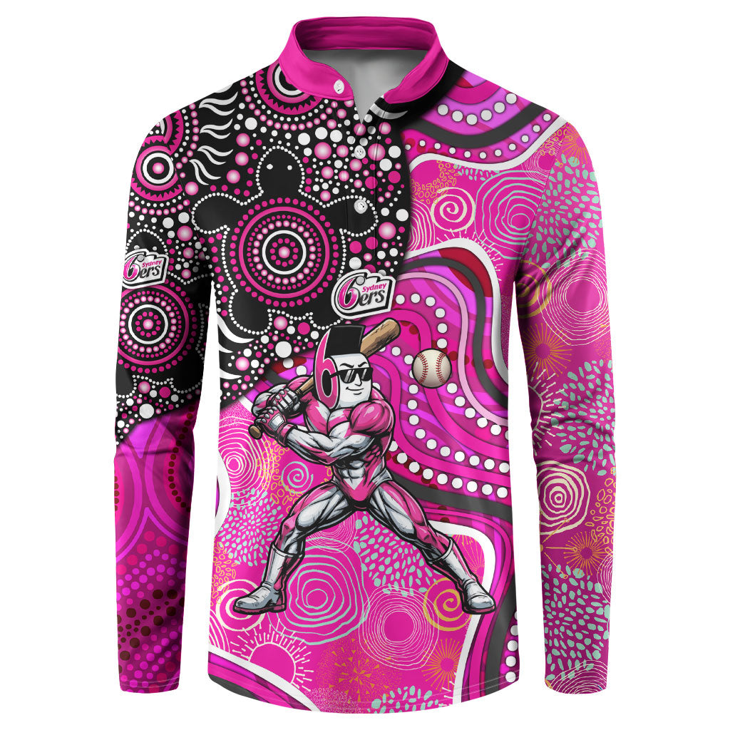 Sydney Sixers Button Sweatshirt Indigenous Dot Art Superhero Batter Tribal Pattern