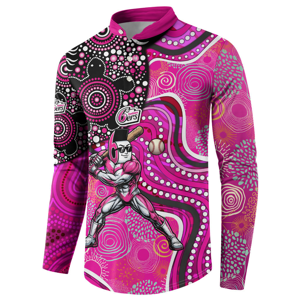 Sydney Sixers Button Sweatshirt Indigenous Dot Art Superhero Batter Tribal Pattern