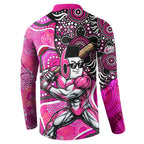 Sydney Sixers Button Sweatshirt Indigenous Dot Art Superhero Batter Tribal Pattern