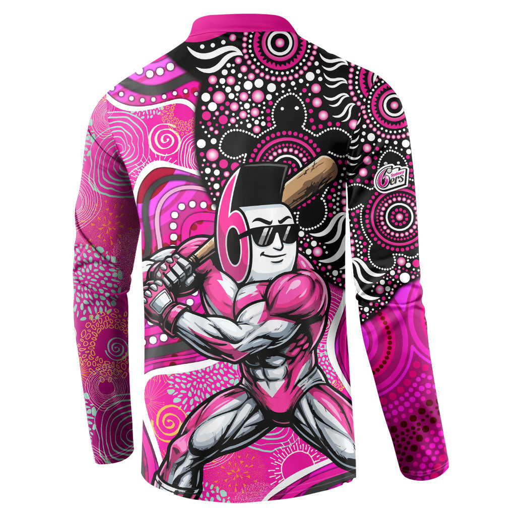 Sydney Sixers Button Sweatshirt Indigenous Dot Art Superhero Batter Tribal Pattern