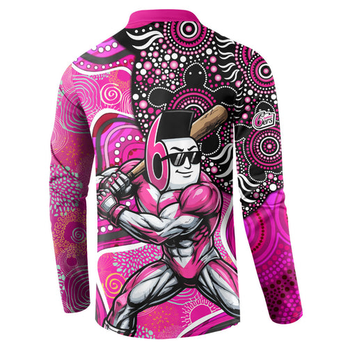Sydney Sixers Button Sweatshirt Indigenous Dot Art Superhero Batter Tribal Pattern