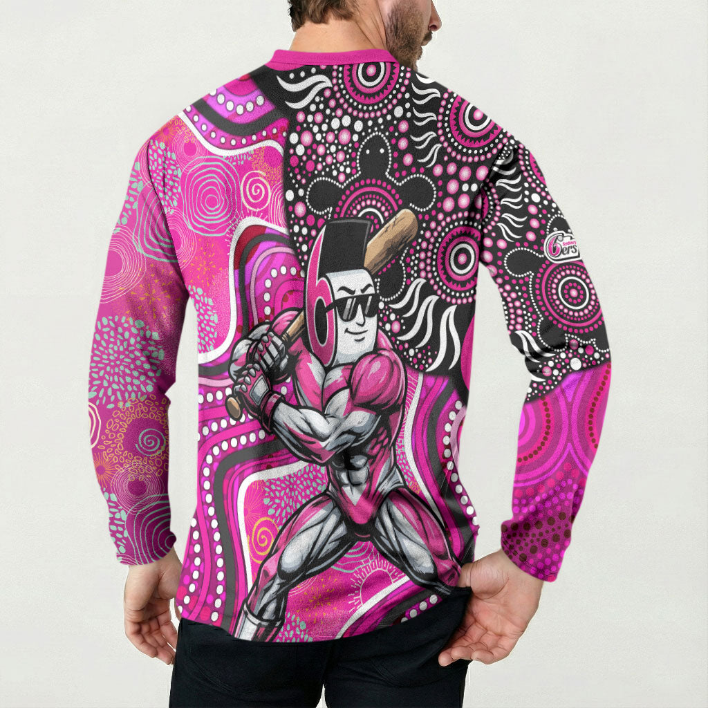 Sydney Sixers Button Sweatshirt Indigenous Dot Art Superhero Batter Tribal Pattern