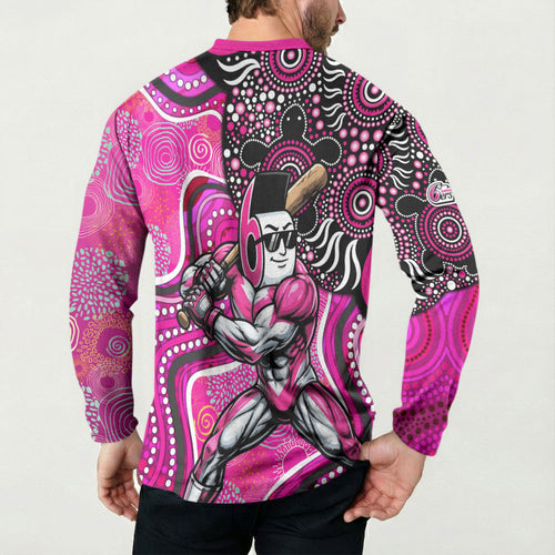 Sydney Sixers Button Sweatshirt Indigenous Dot Art Superhero Batter Tribal Pattern