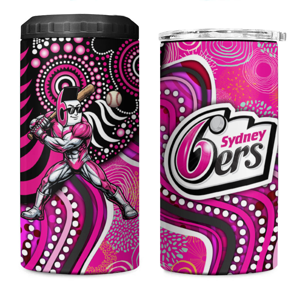 Sydney Sixers 4 in 1 Can Cooler Tumbler Indigenous Dot Art Superhero Batter Tribal Pattern