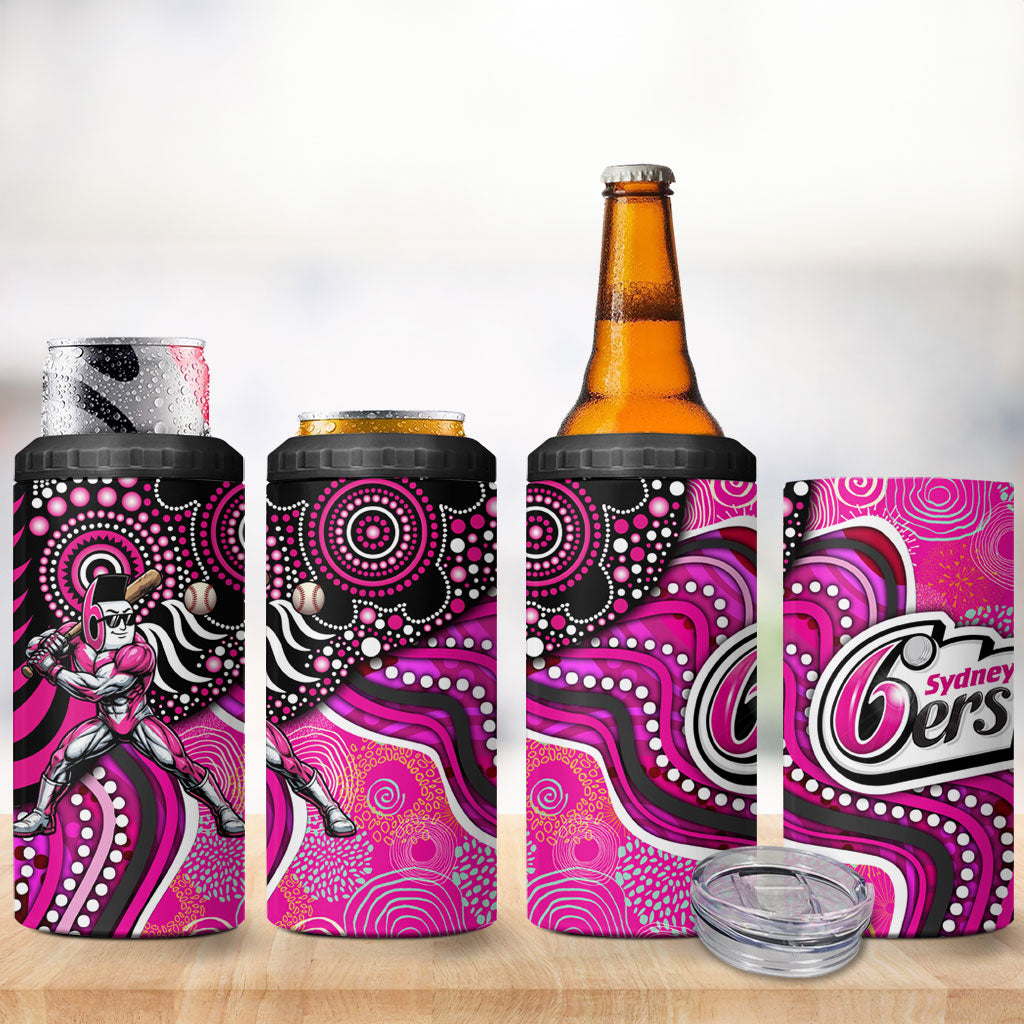 Sydney Sixers 4 in 1 Can Cooler Tumbler Indigenous Dot Art Superhero Batter Tribal Pattern