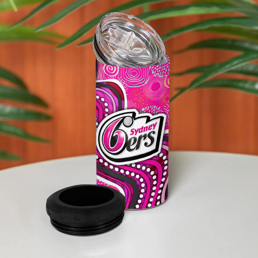 Sydney Sixers 4 in 1 Can Cooler Tumbler Indigenous Dot Art Superhero Batter Tribal Pattern