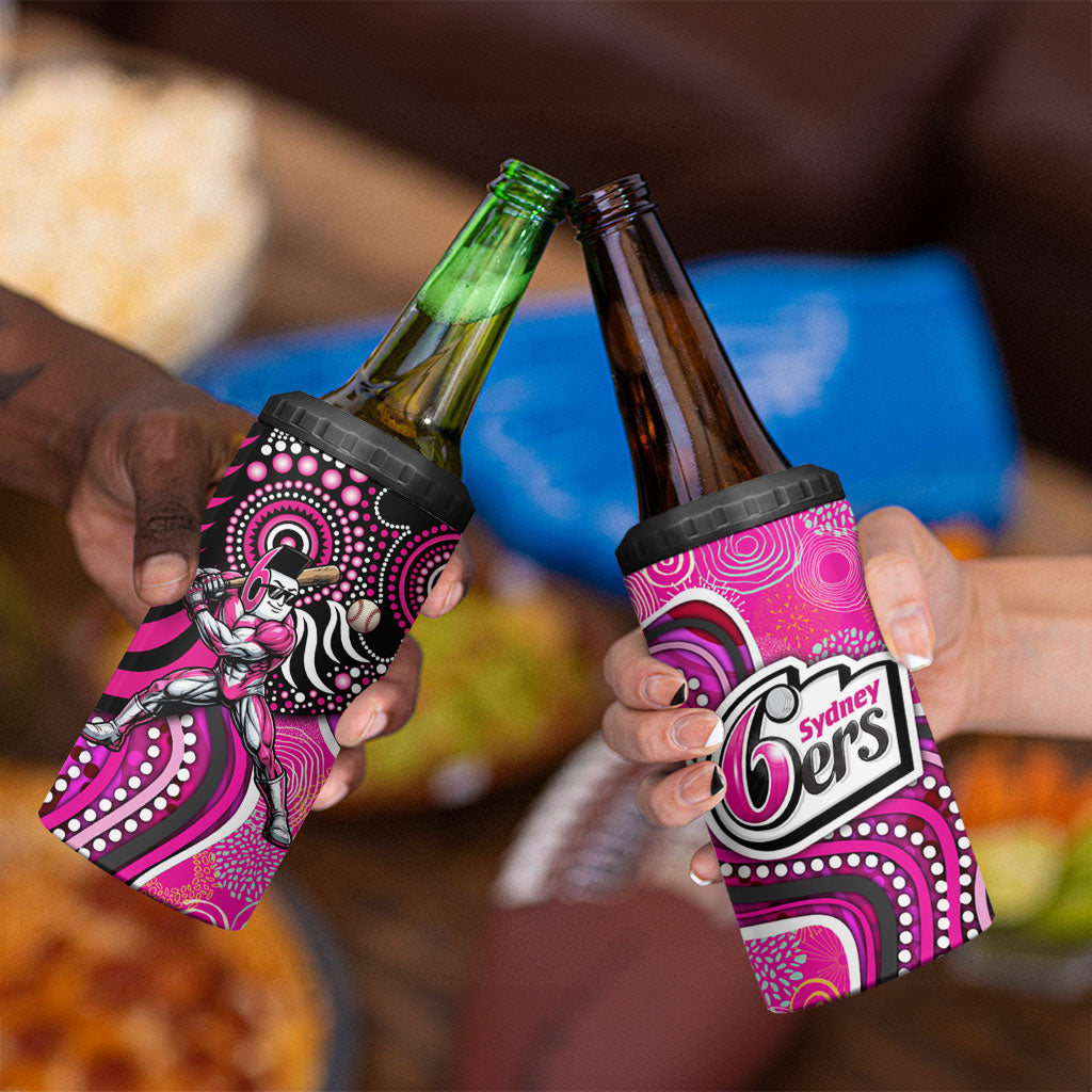 Sydney Sixers 4 in 1 Can Cooler Tumbler Indigenous Dot Art Superhero Batter Tribal Pattern