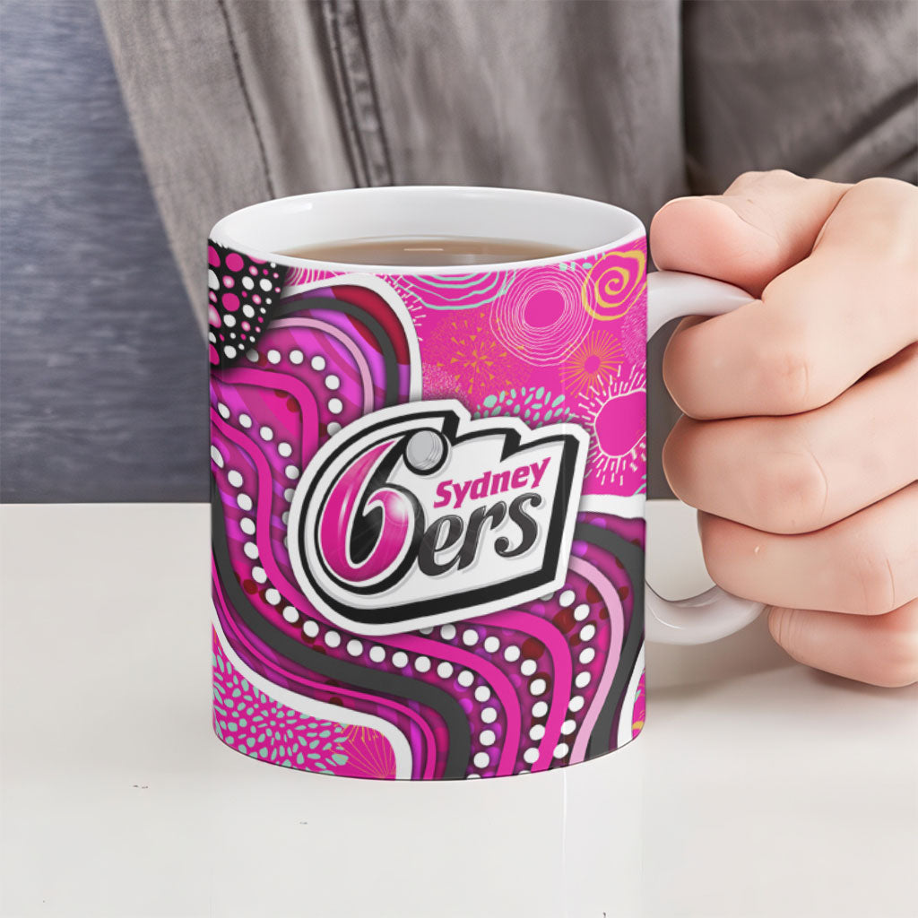 Sydney Sixers Ceramic Mug Indigenous Dot Art Superhero Batter Tribal Pattern