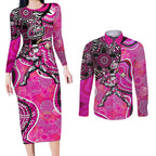 Sydney Sixers Couples Matching Long Sleeve Bodycon Dress and Long Sleeve Button Shirt Indigenous Dot Art Superhero Batter Tribal Pattern