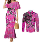 Sydney Sixers Couples Matching Mermaid Dress and Long Sleeve Button Shirt Indigenous Dot Art Superhero Batter Tribal Pattern