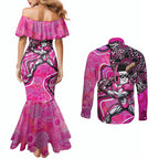 Sydney Sixers Couples Matching Mermaid Dress and Long Sleeve Button Shirt Indigenous Dot Art Superhero Batter Tribal Pattern