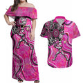 Sydney Sixers Couples Matching Off Shoulder Maxi Dress and Hawaiian Shirt Indigenous Dot Art Superhero Batter Tribal Pattern
