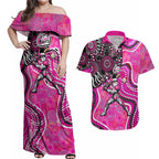 Sydney Sixers Couples Matching Off Shoulder Maxi Dress and Hawaiian Shirt Indigenous Dot Art Superhero Batter Tribal Pattern