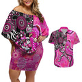 Sydney Sixers Couples Matching Off Shoulder Short Dress and Hawaiian Shirt Indigenous Dot Art Superhero Batter Tribal Pattern