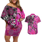 Sydney Sixers Couples Matching Off Shoulder Short Dress and Hawaiian Shirt Indigenous Dot Art Superhero Batter Tribal Pattern