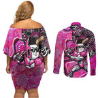 Sydney Sixers Couples Matching Off Shoulder Short Dress and Long Sleeve Button Shirt Indigenous Dot Art Superhero Batter Tribal Pattern