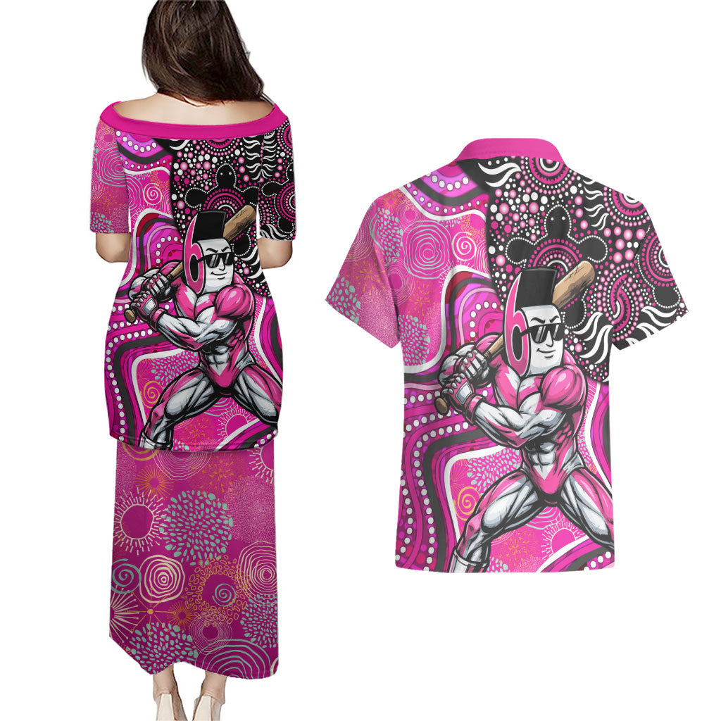 Sydney Sixers Couples Matching Puletasi and Hawaiian Shirt Indigenous Dot Art Superhero Batter Tribal Pattern