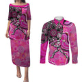 Sydney Sixers Couples Matching Puletasi and Long Sleeve Button Shirt Indigenous Dot Art Superhero Batter Tribal Pattern