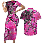Sydney Sixers Couples Matching Short Sleeve Bodycon Dress and Hawaiian Shirt Indigenous Dot Art Superhero Batter Tribal Pattern