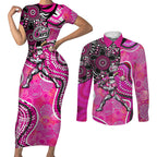 Sydney Sixers Couples Matching Short Sleeve Bodycon Dress and Long Sleeve Button Shirt Indigenous Dot Art Superhero Batter Tribal Pattern