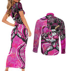 Sydney Sixers Couples Matching Short Sleeve Bodycon Dress and Long Sleeve Button Shirt Indigenous Dot Art Superhero Batter Tribal Pattern