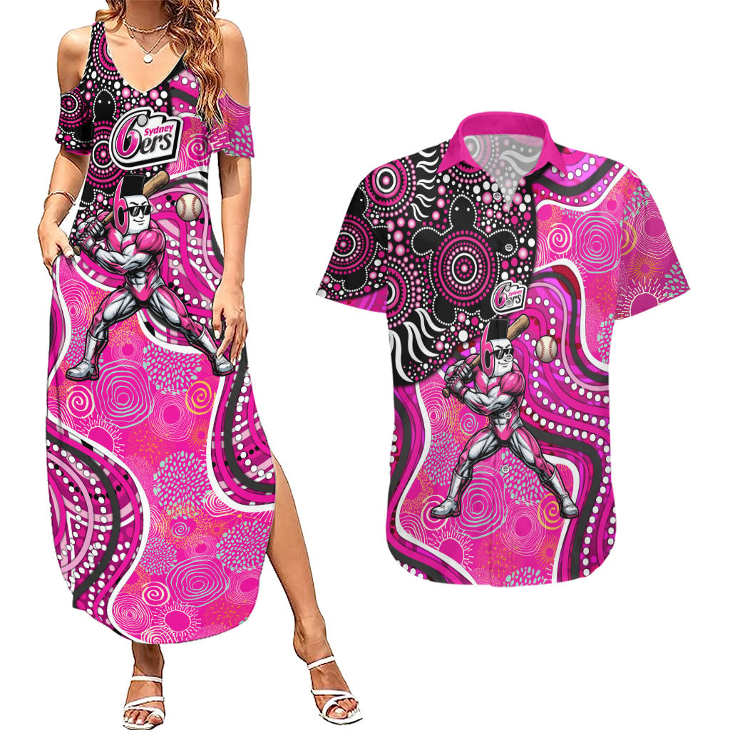 Sydney Sixers Couples Matching Summer Maxi Dress and Hawaiian Shirt Indigenous Dot Art Superhero Batter Tribal Pattern
