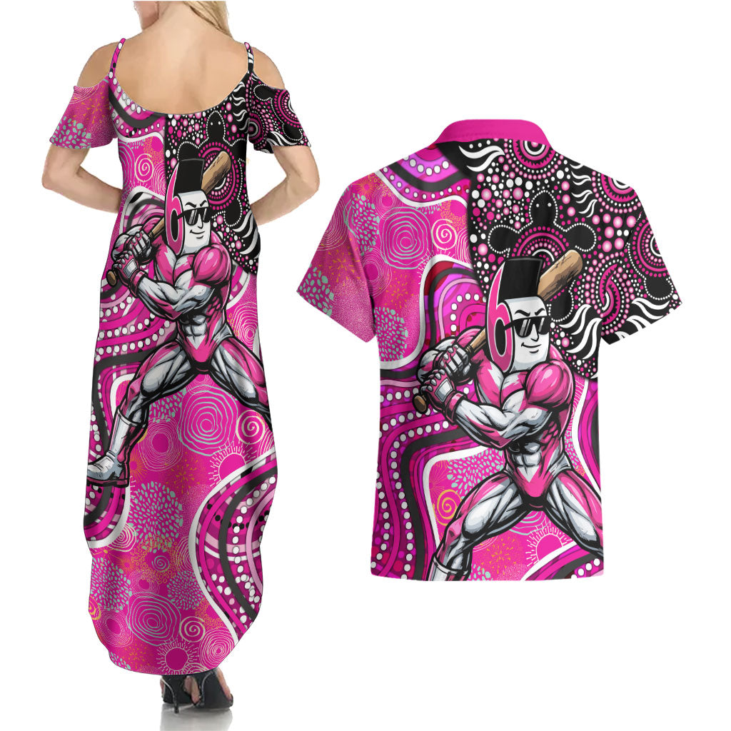 Sydney Sixers Couples Matching Summer Maxi Dress and Hawaiian Shirt Indigenous Dot Art Superhero Batter Tribal Pattern