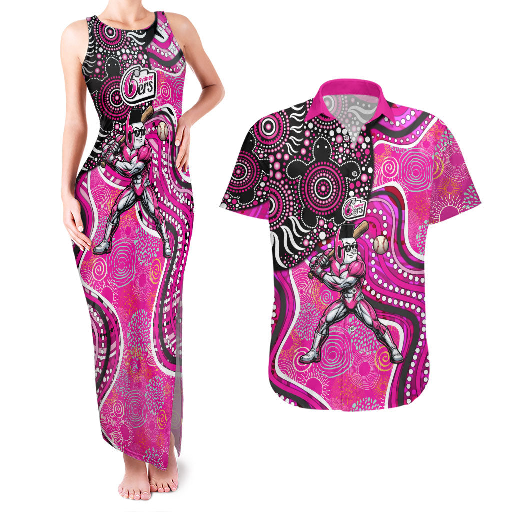 Sydney Sixers Couples Matching Tank Maxi Dress and Hawaiian Shirt Indigenous Dot Art Superhero Batter Tribal Pattern