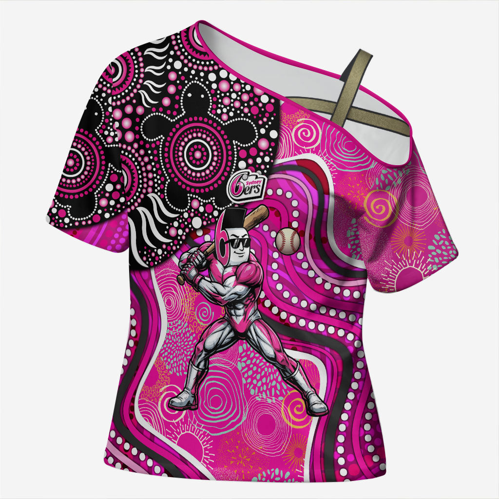 Sydney Sixers Cross Shoulder Shirt Indigenous Dot Art Superhero Batter Tribal Pattern