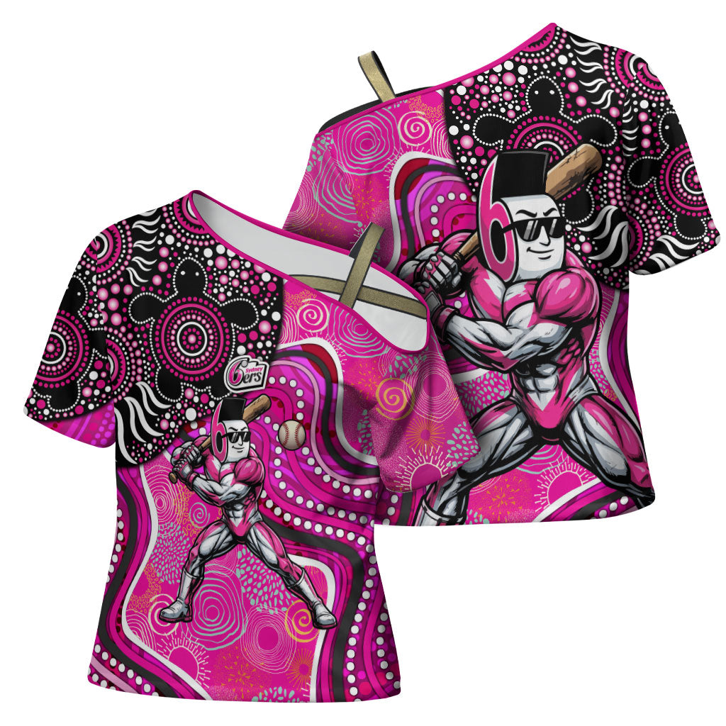 Sydney Sixers Cross Shoulder Shirt Indigenous Dot Art Superhero Batter Tribal Pattern
