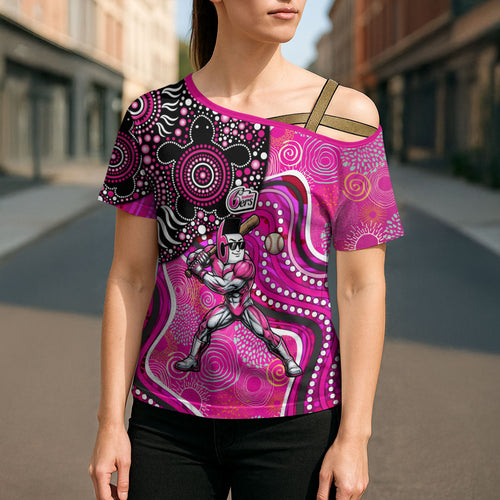 Sydney Sixers Cross Shoulder Shirt Indigenous Dot Art Superhero Batter Tribal Pattern