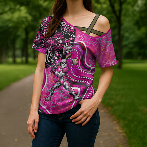 Sydney Sixers Cross Shoulder Shirt Indigenous Dot Art Superhero Batter Tribal Pattern