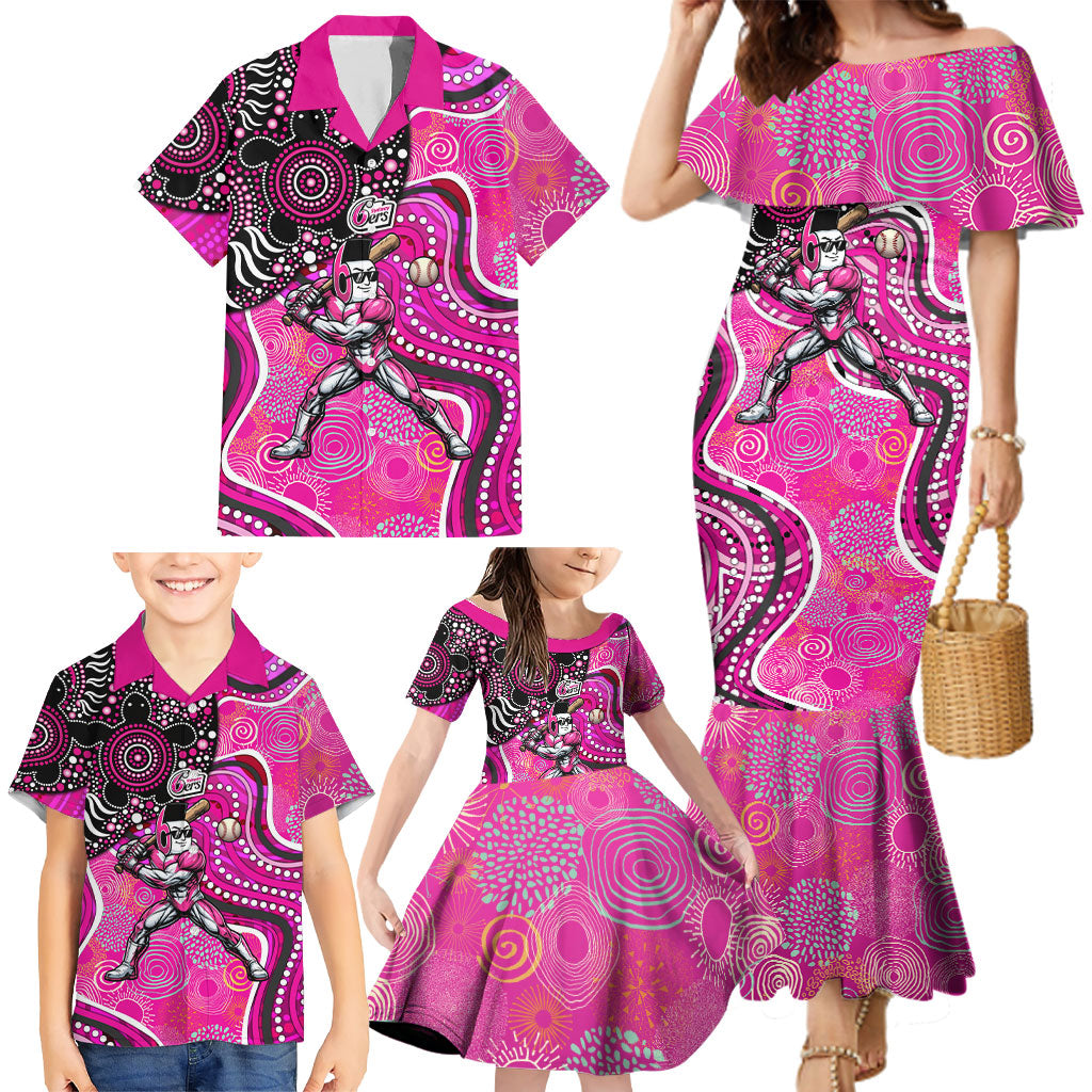 Sydney Sixers Family Matching Mermaid Dress and Hawaiian Shirt Indigenous Dot Art Superhero Batter Tribal Pattern