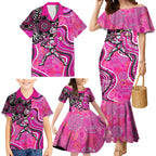 Sydney Sixers Family Matching Mermaid Dress and Hawaiian Shirt Indigenous Dot Art Superhero Batter Tribal Pattern