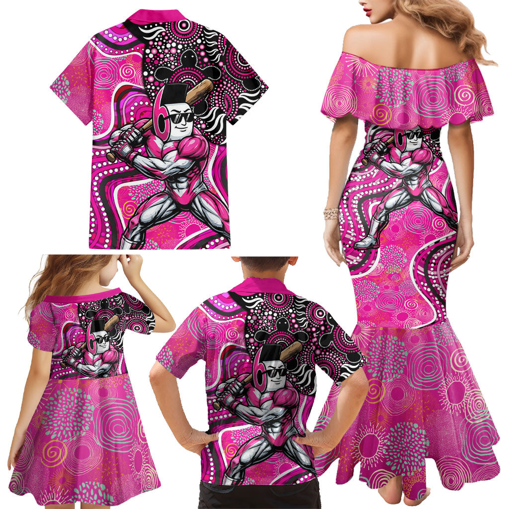 Sydney Sixers Family Matching Mermaid Dress and Hawaiian Shirt Indigenous Dot Art Superhero Batter Tribal Pattern