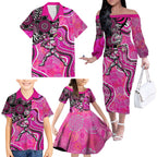 Sydney Sixers Family Matching Off The Shoulder Long Sleeve Dress and Hawaiian Shirt Indigenous Dot Art Superhero Batter Tribal Pattern
