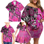 Sydney Sixers Family Matching Off Shoulder Short Dress and Hawaiian Shirt Indigenous Dot Art Superhero Batter Tribal Pattern