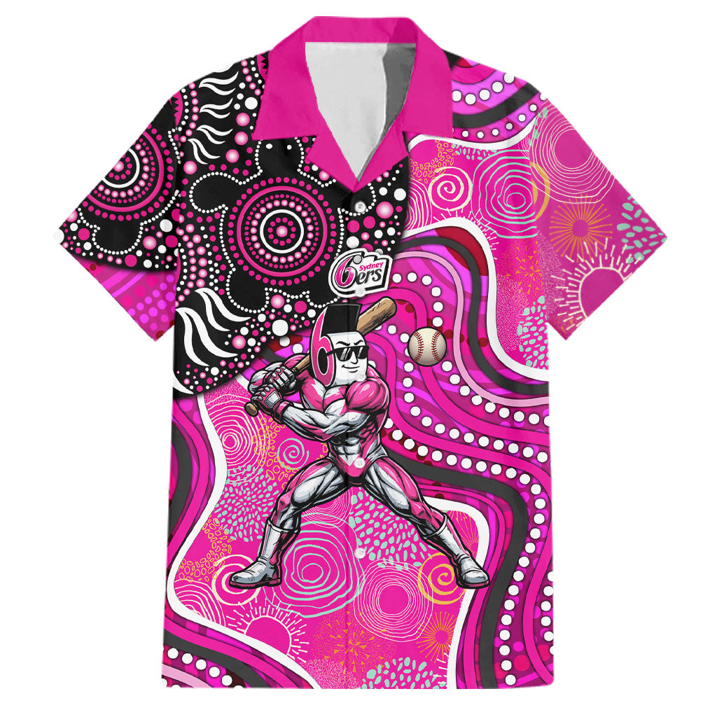 Sydney Sixers Family Matching Off Shoulder Short Dress and Hawaiian Shirt Indigenous Dot Art Superhero Batter Tribal Pattern